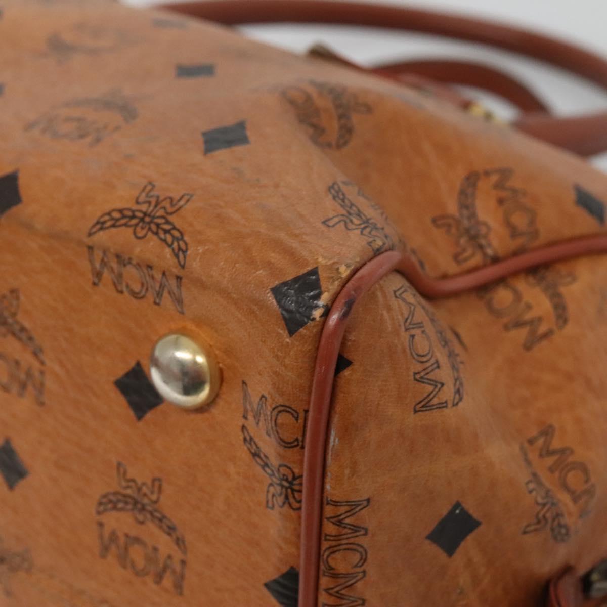 MCM Logogram Vicetos Boston Bag PVC Leather Brown Gold Auth BA4039