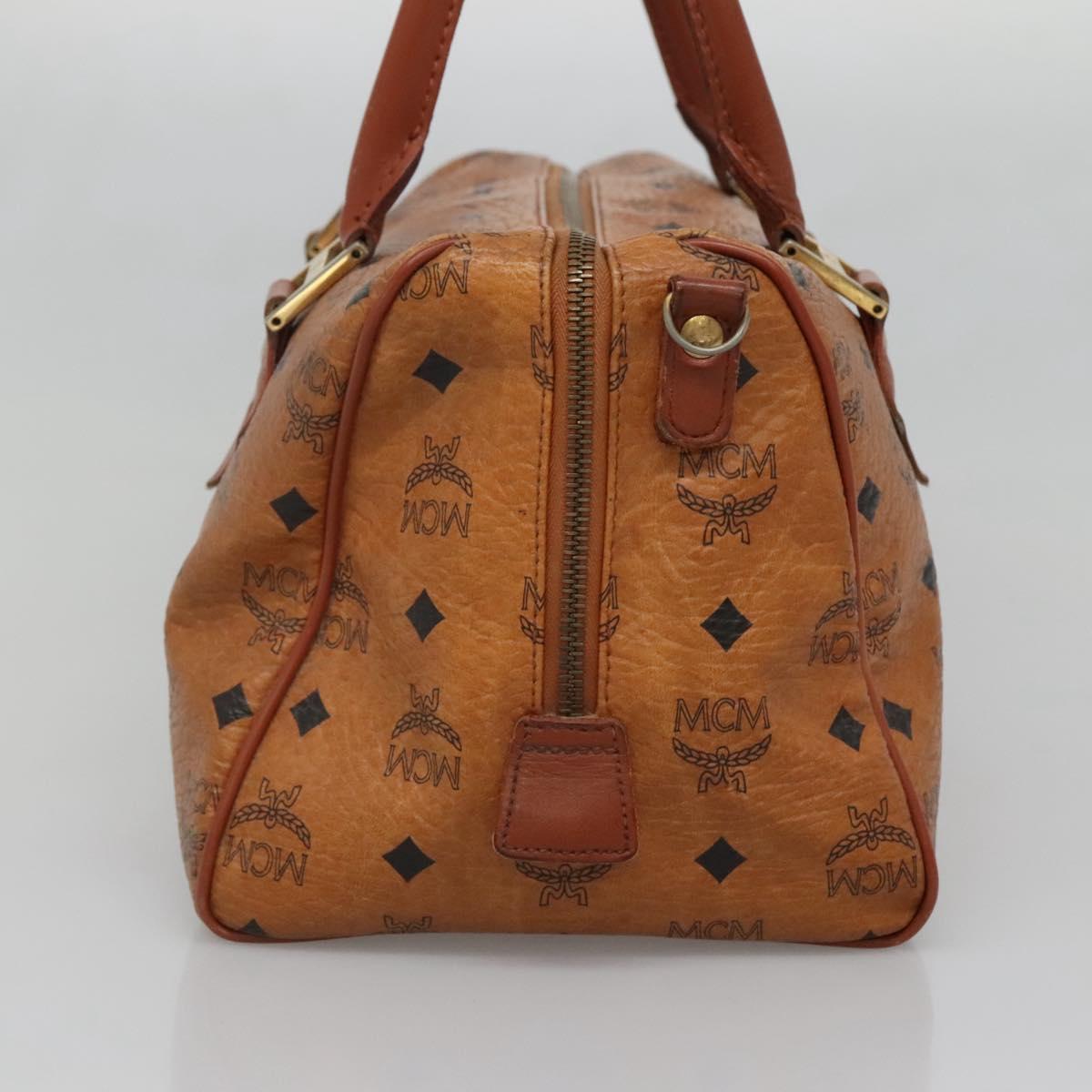 MCM Logogram Vicetos Boston Bag PVC Leather Brown Gold Auth BA4039