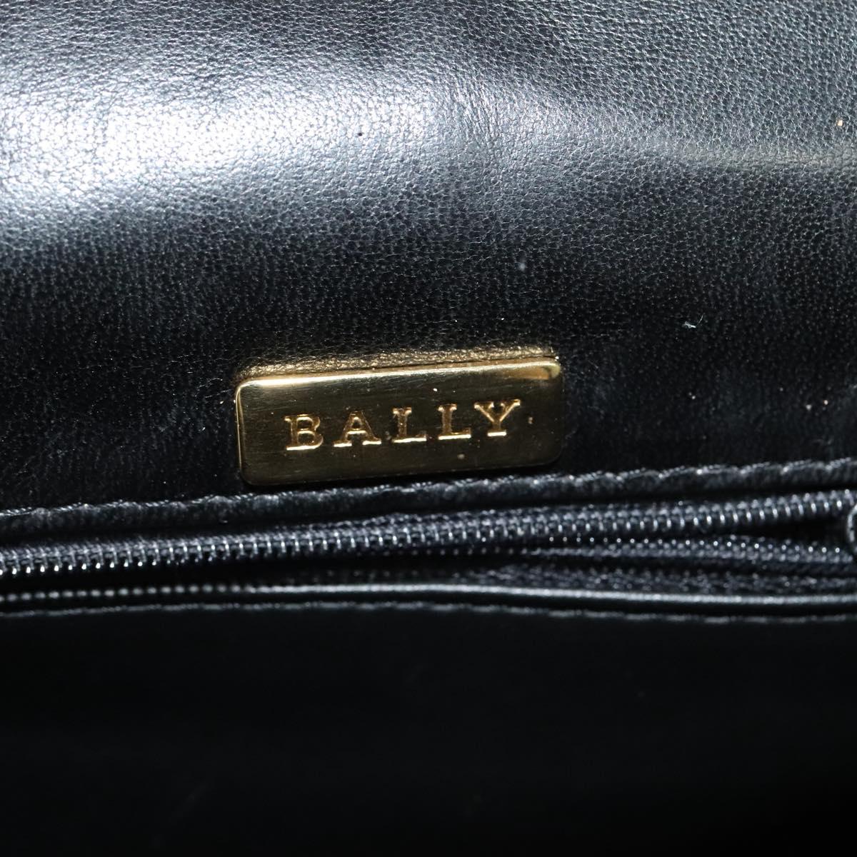 BALLY Quilted Chain Shoulder Bag Leather Black Gold Auth BA4040