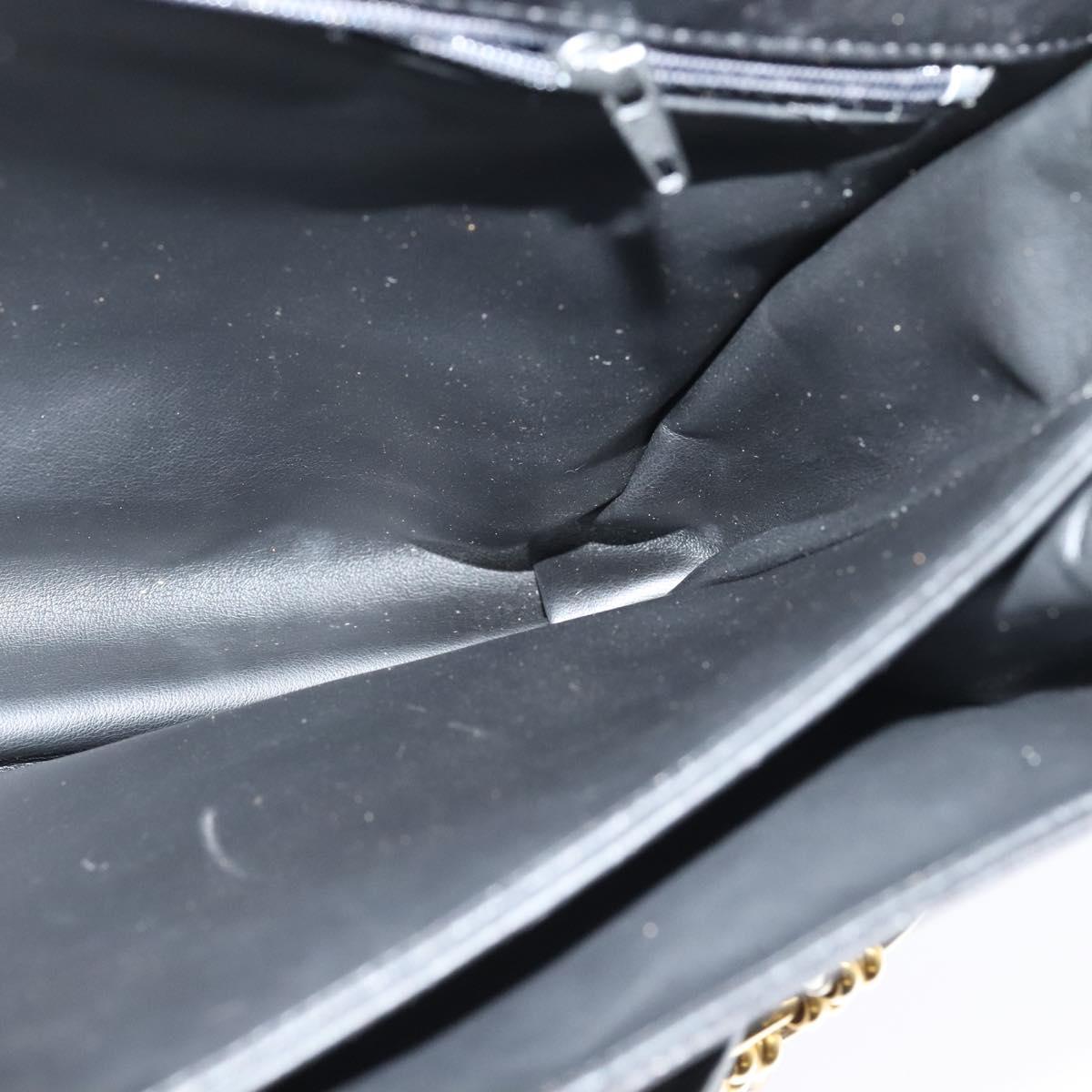 BALLY Quilted Chain Shoulder Bag Leather Black Gold Auth BA4040