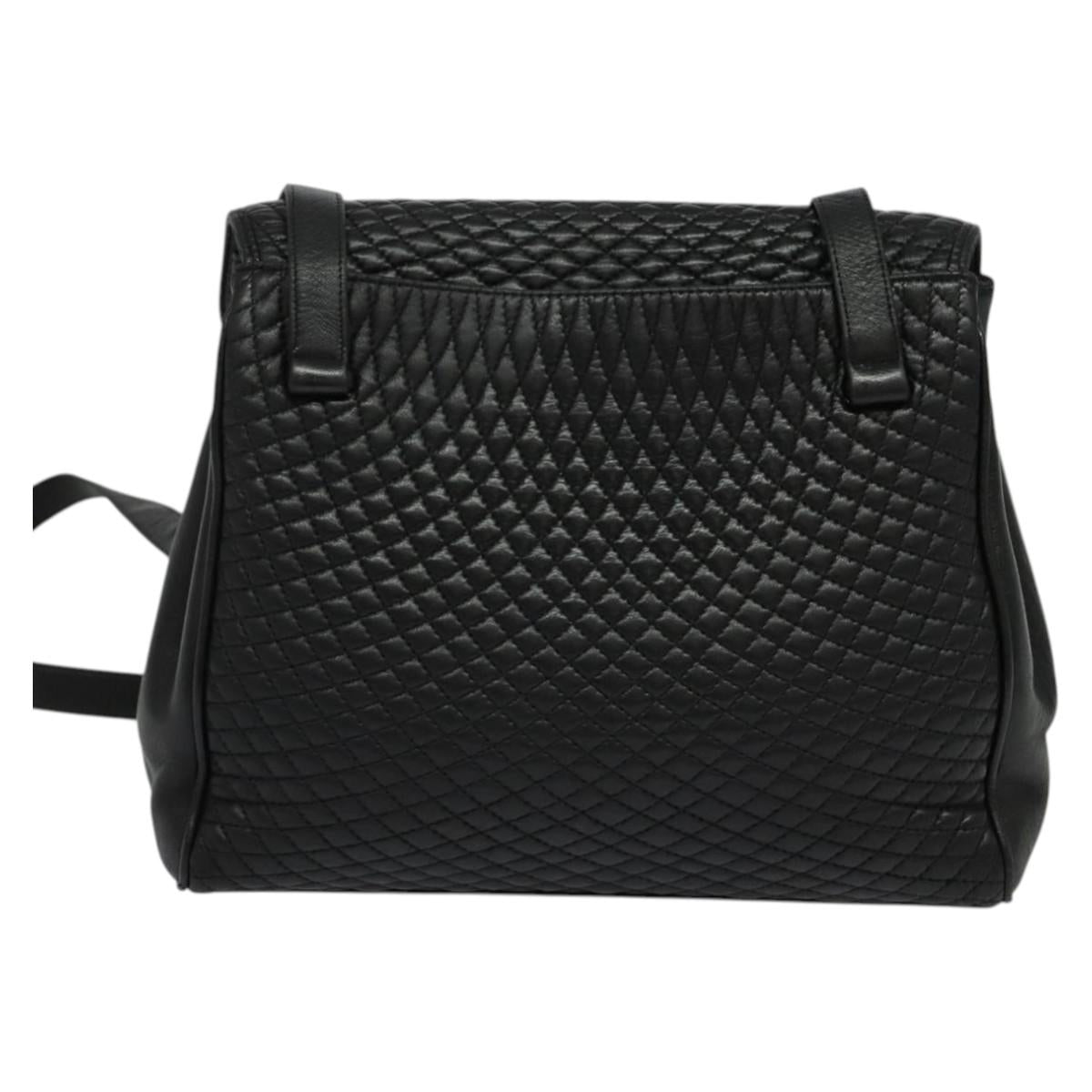 BALLY Quilted Chain Shoulder Bag Leather Black Gold Auth BA4040