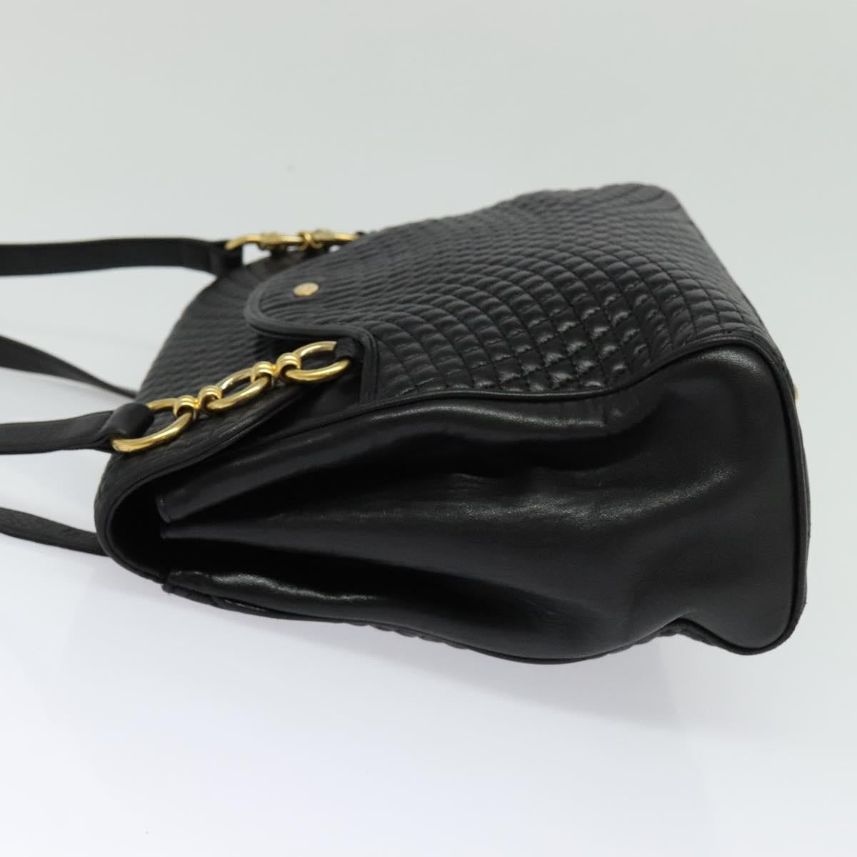 BALLY Quilted Chain Shoulder Bag Leather Black Gold Auth BA4040