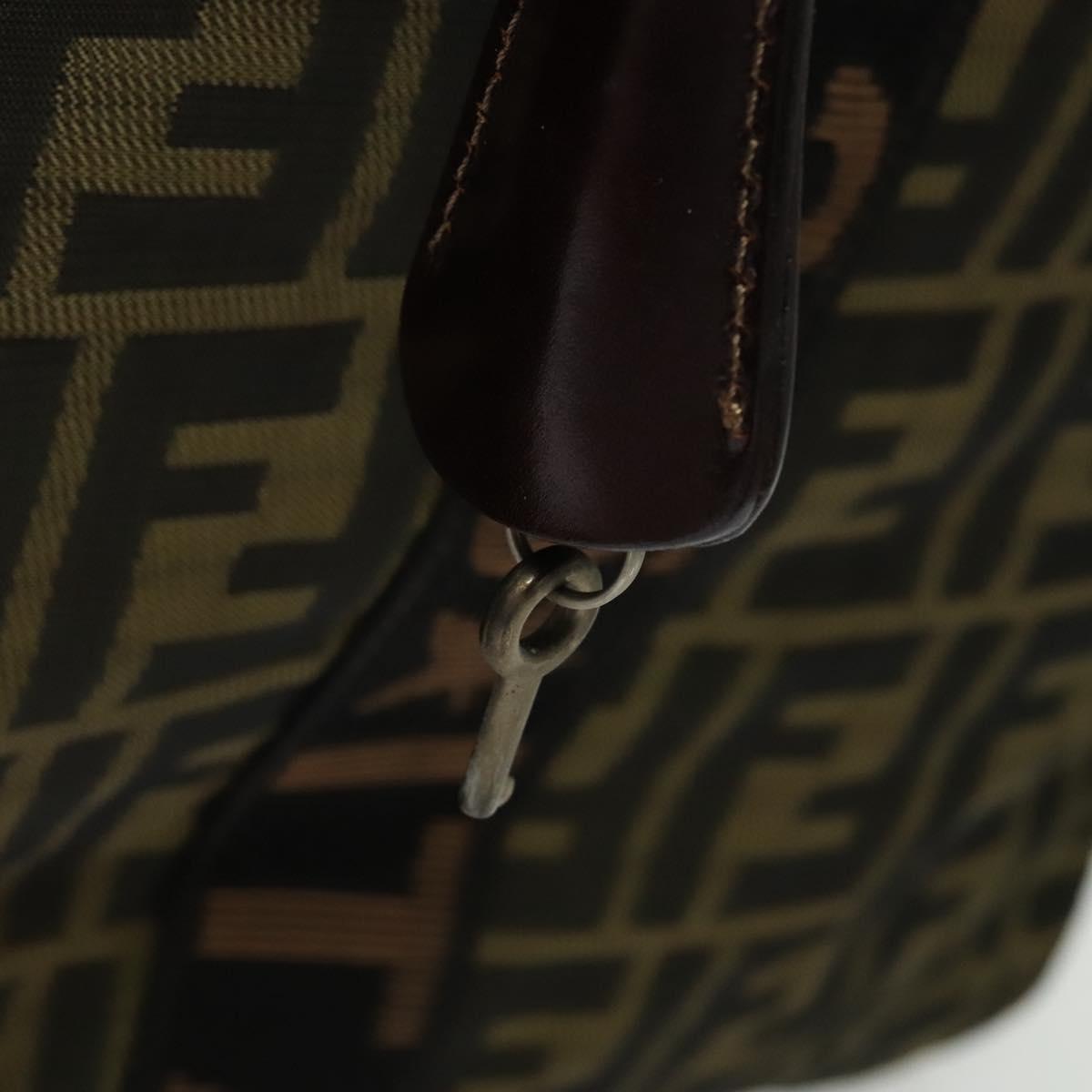 FENDI Zucca Canvas Boston Bag Brown Black Auth BA4042