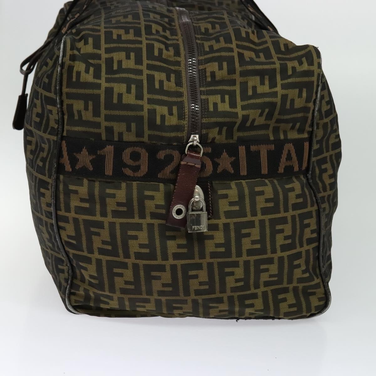 FENDI Zucca Canvas Boston Bag Brown Black Auth BA4042