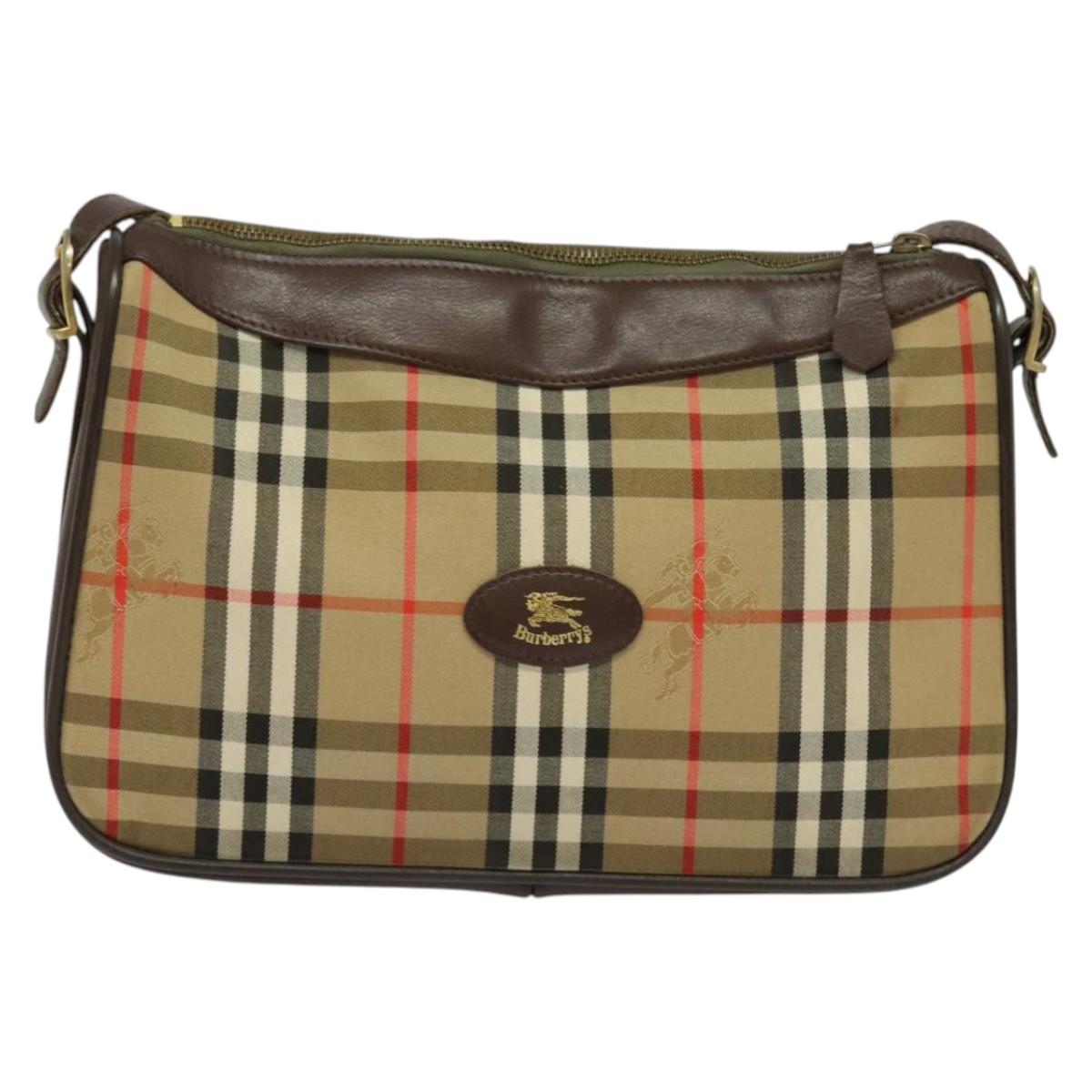 Burberrys Nova Check Shoulder Bag Canvas Beige Auth BA4043