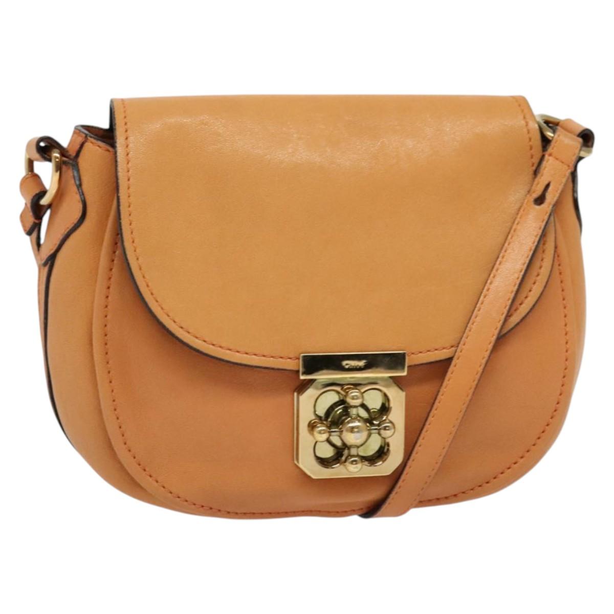Chloe Elsie Shoulder Bag Leather Beige Gold Auth BA4046