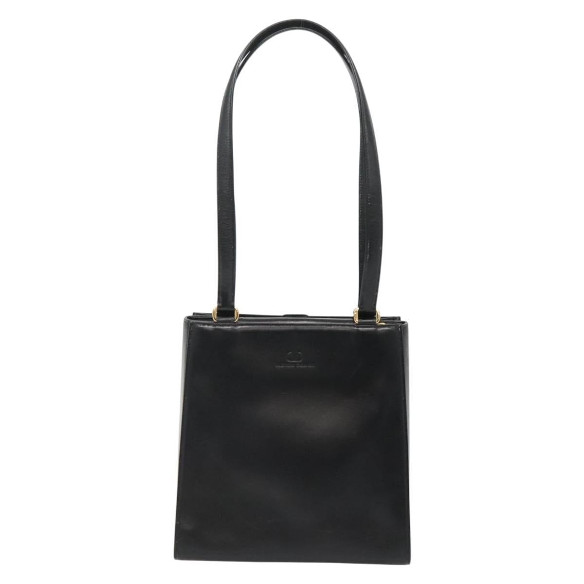 VALENTINO Shoulder Bag Leather Black Gold Auth BA4048