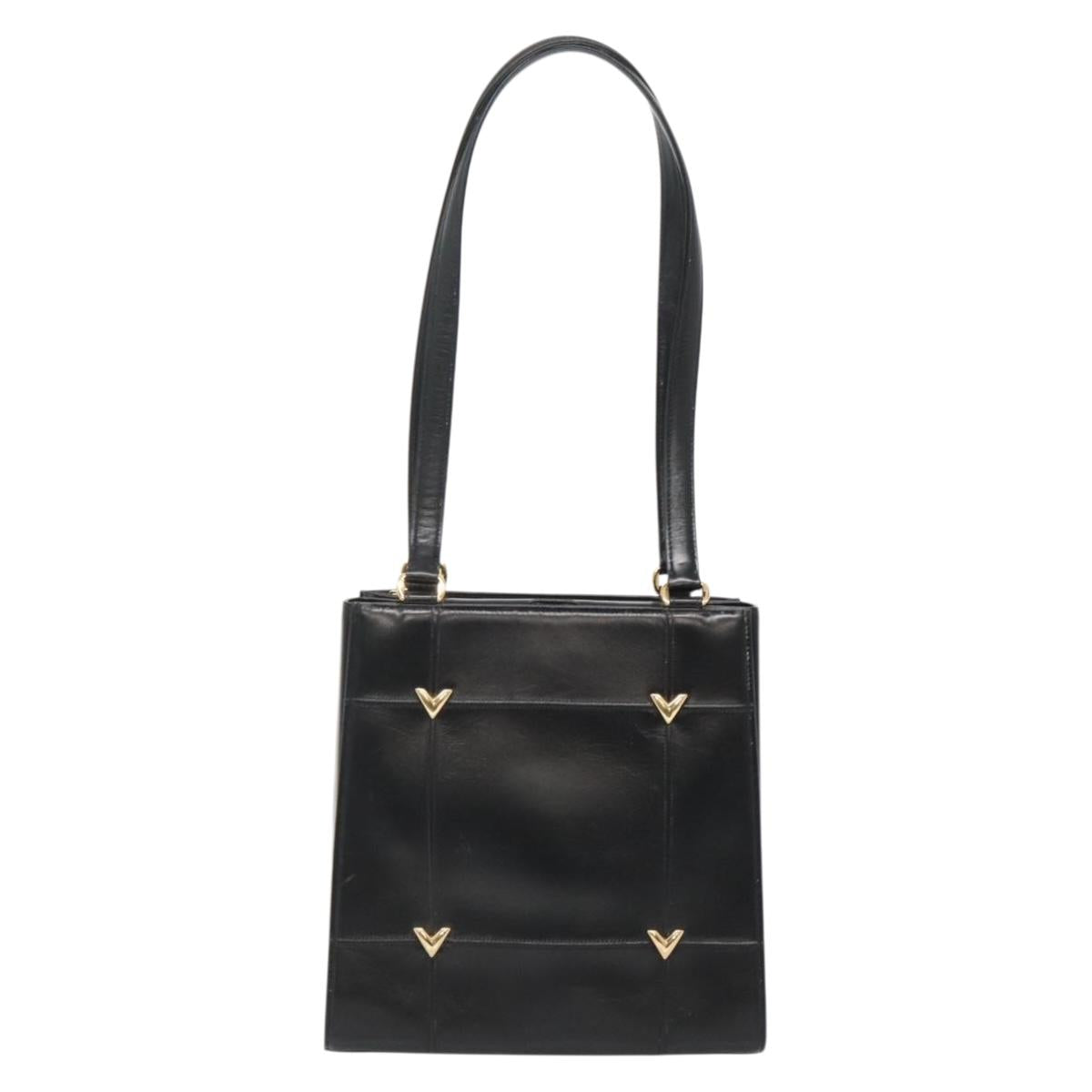 VALENTINO Shoulder Bag Leather Black Gold Auth BA4048
