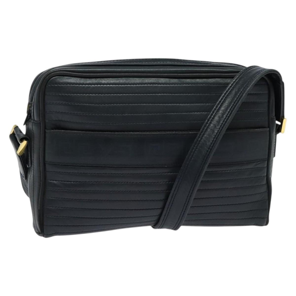 SAINT LAURENT Shoulder Bag Leather Navy Gold Auth BA4049