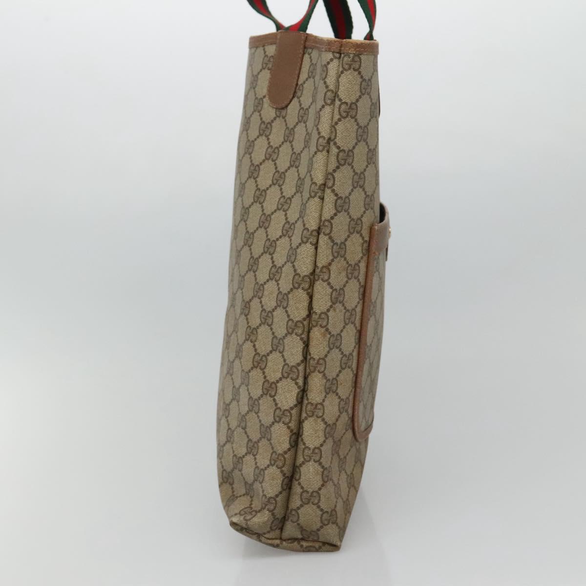 GUCCI GG Supreme Web Sherry Line Tote Bag PVC Beige Red 39 02 003 Auth BA405
