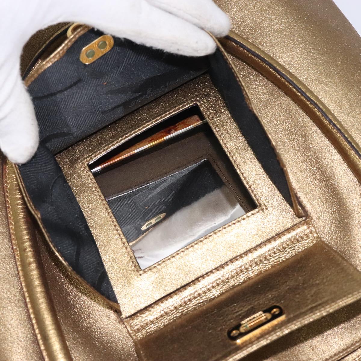 Salvatore Ferragamo Gancini Tote Bag Leather Gold Auth BA4052