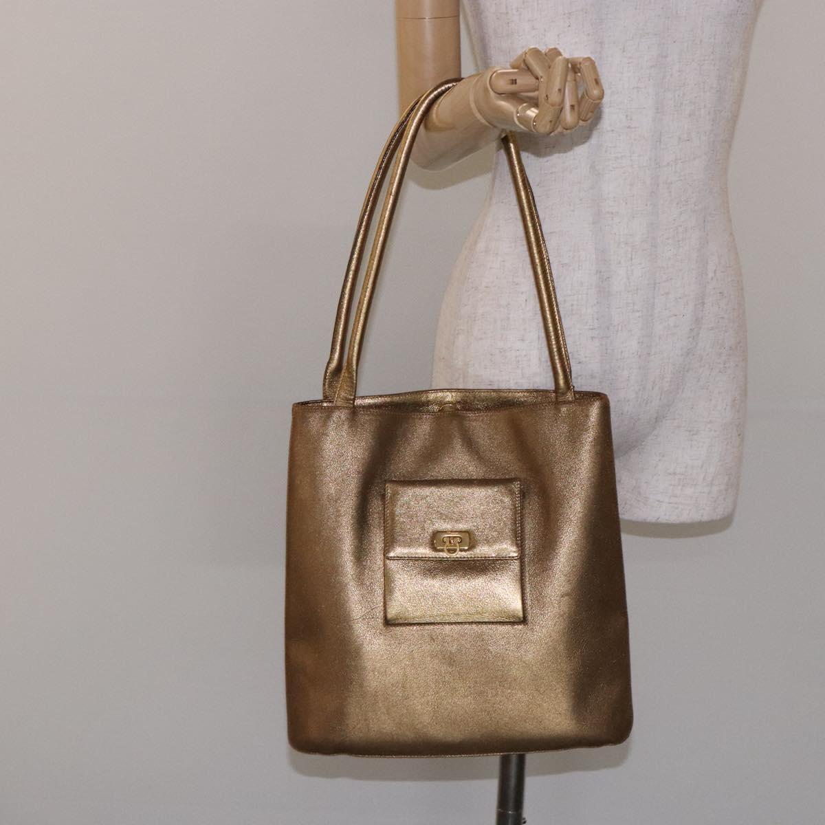 Salvatore Ferragamo Gancini Tote Bag Leather Gold Auth BA4052