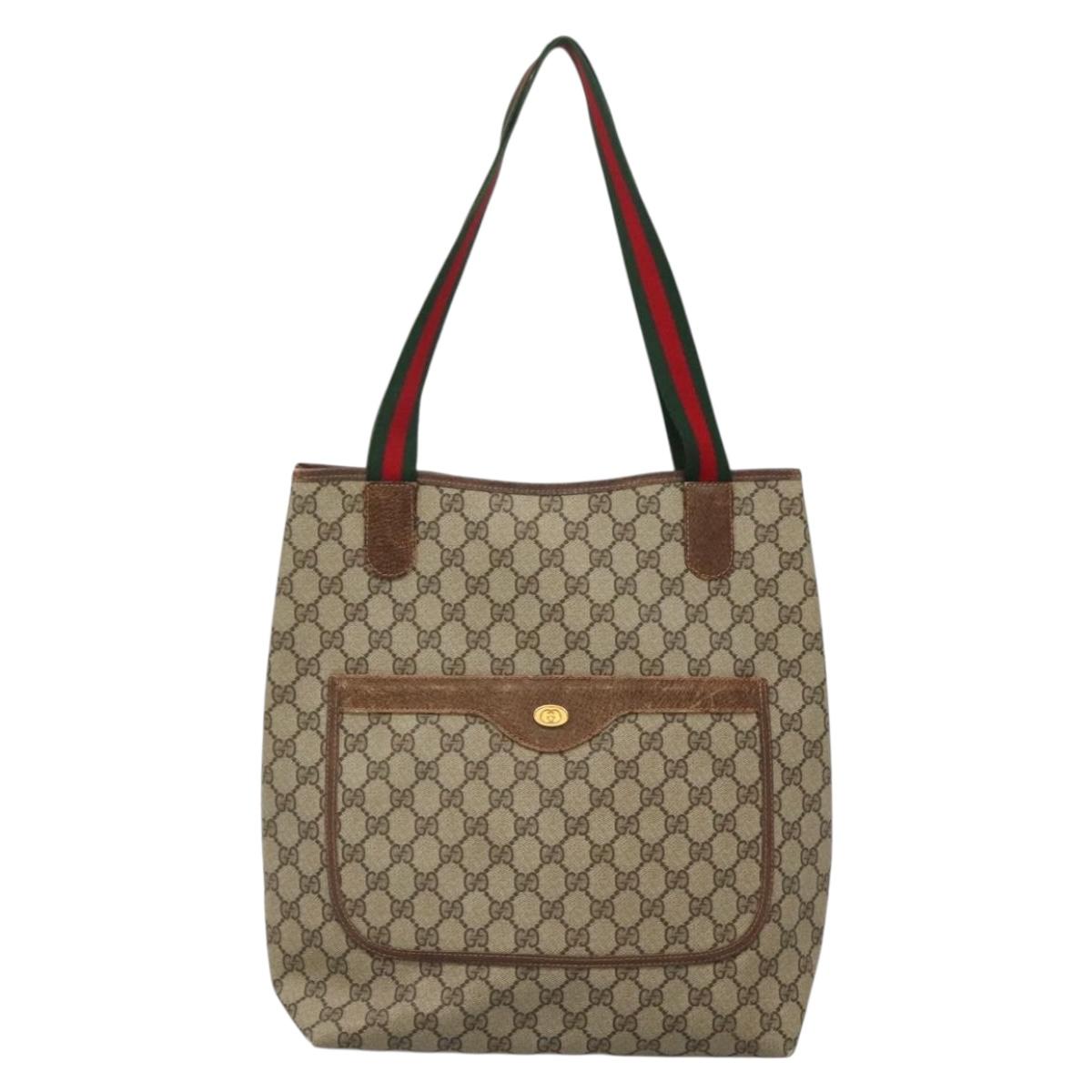 GUCCI GG Supreme Web Sherry Line Tote Bag PVC Beige Gold 16 002 4487 Auth BA4055