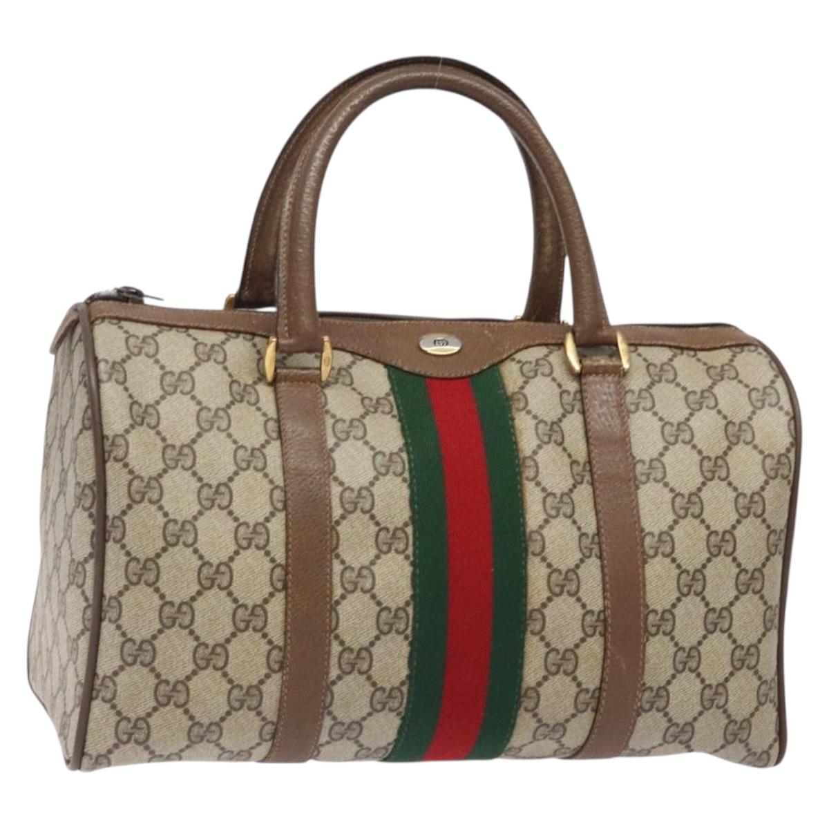GUCCI GG Supreme Web Sherry Line Hand Bag PVC Beige Gold 39 02 007 Auth BA4056