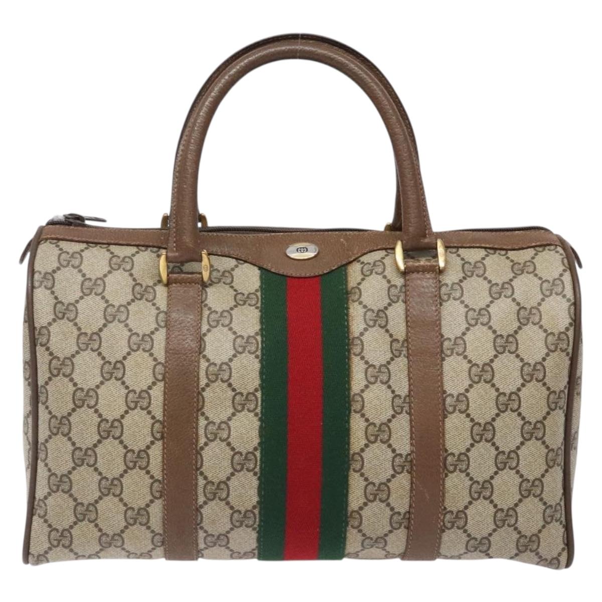 GUCCI GG Supreme Web Sherry Line Hand Bag PVC Beige Gold 39 02 007 Auth BA4056