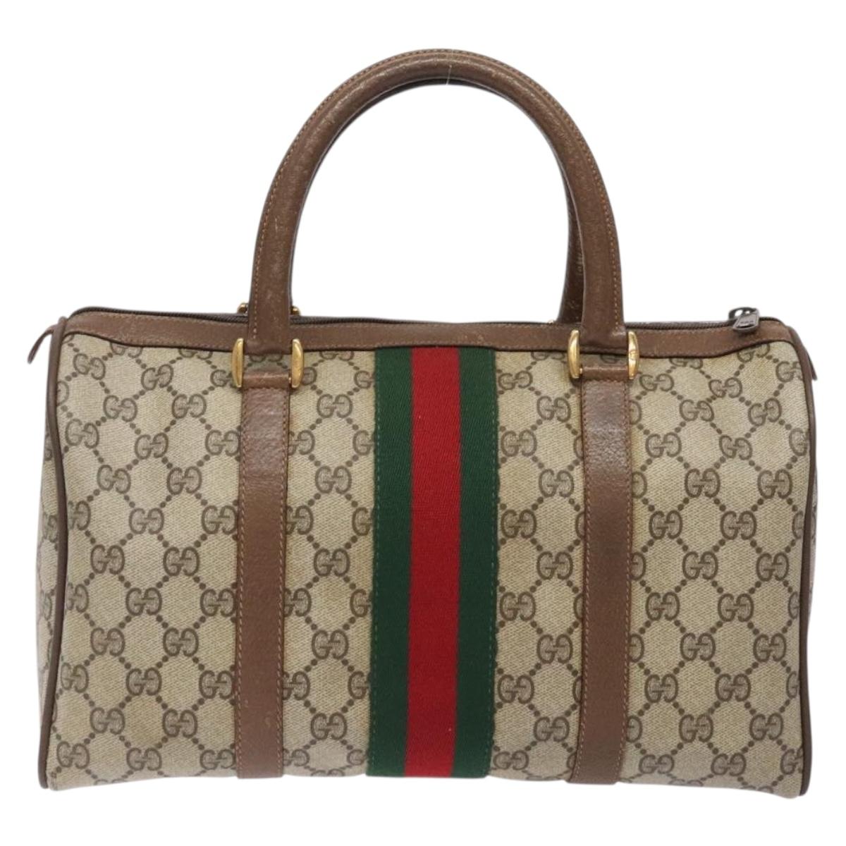 GUCCI GG Supreme Web Sherry Line Hand Bag PVC Beige Gold 39 02 007 Auth BA4056