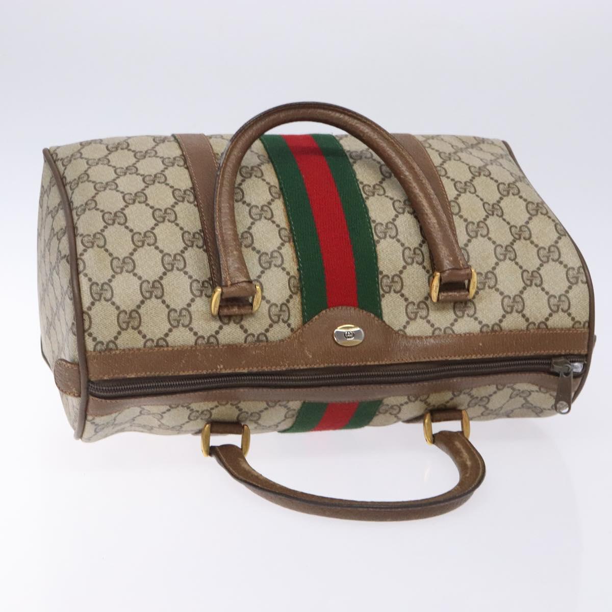 GUCCI GG Supreme Web Sherry Line Hand Bag PVC Beige Gold 39 02 007 Auth BA4056