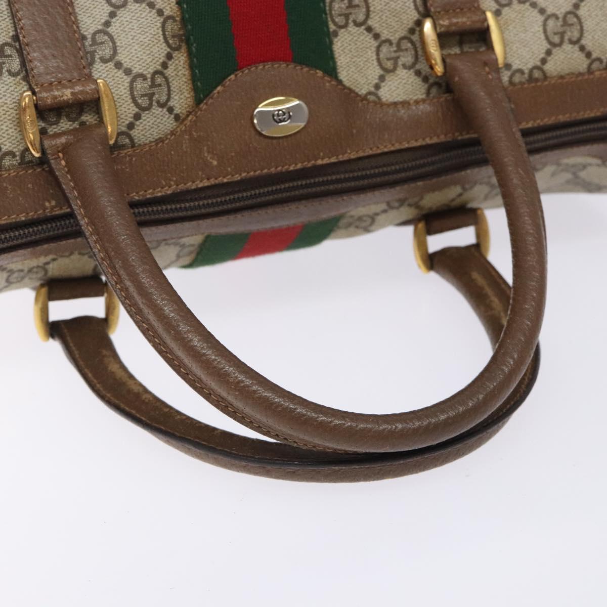 GUCCI GG Supreme Web Sherry Line Hand Bag PVC Beige Gold 39 02 007 Auth BA4056