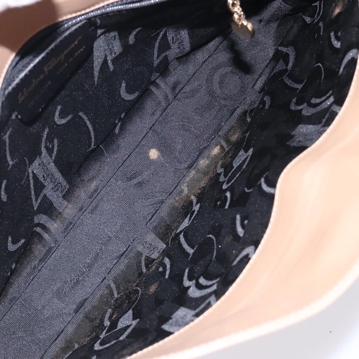 Salvatore Ferragamo Gancini Shoulder Bag Leather Beige Gold Auth BA4057