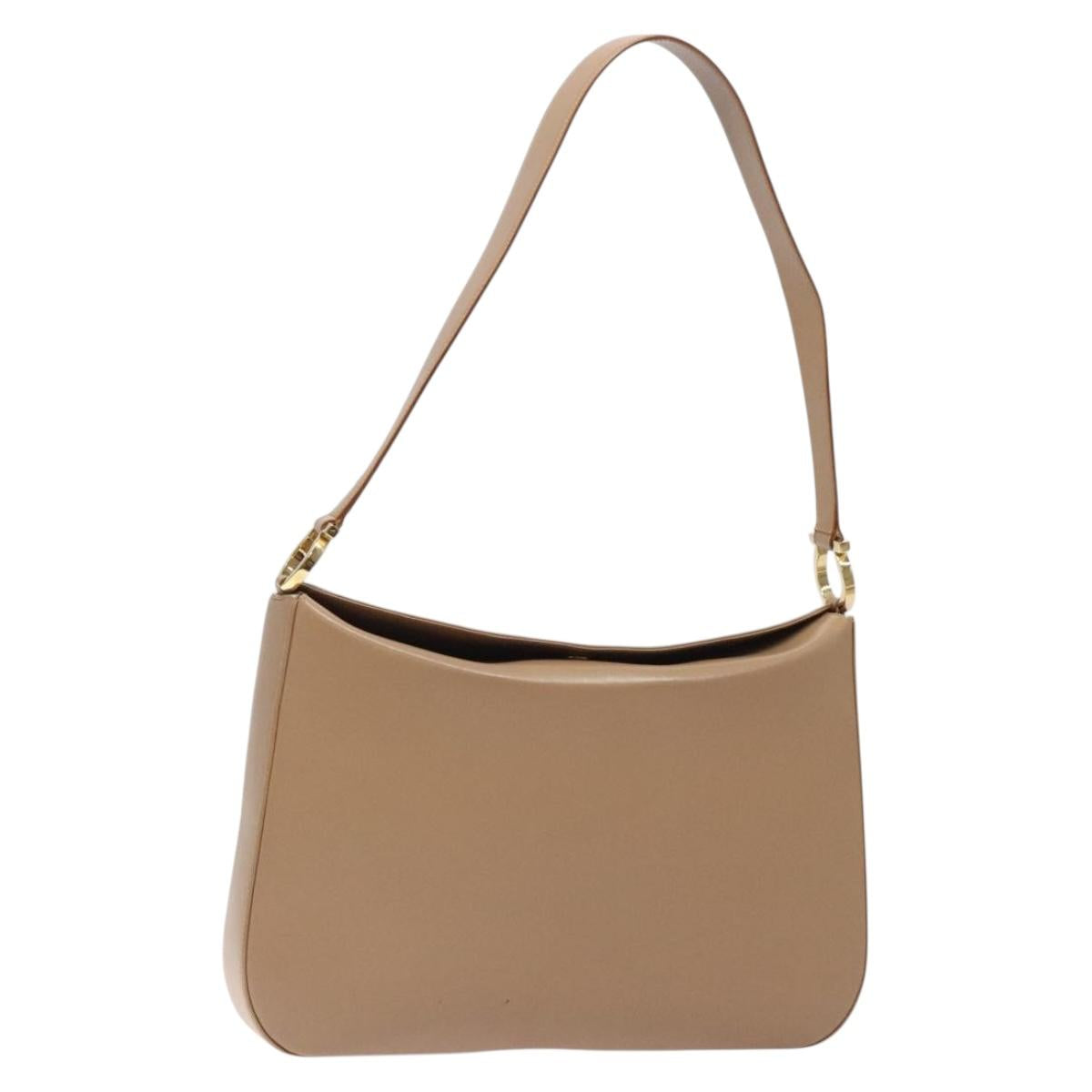 Salvatore Ferragamo Gancini Shoulder Bag Leather Beige Gold Auth BA4057