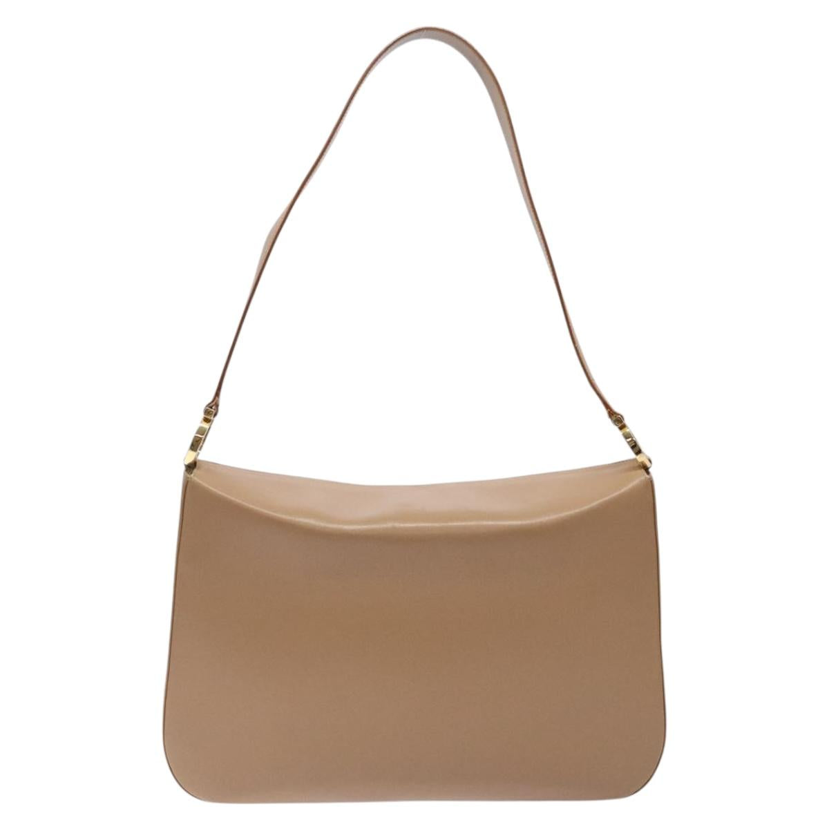 Salvatore Ferragamo Gancini Shoulder Bag Leather Beige Gold Auth BA4057