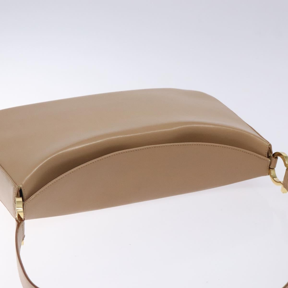 Salvatore Ferragamo Gancini Shoulder Bag Leather Beige Gold Auth BA4057