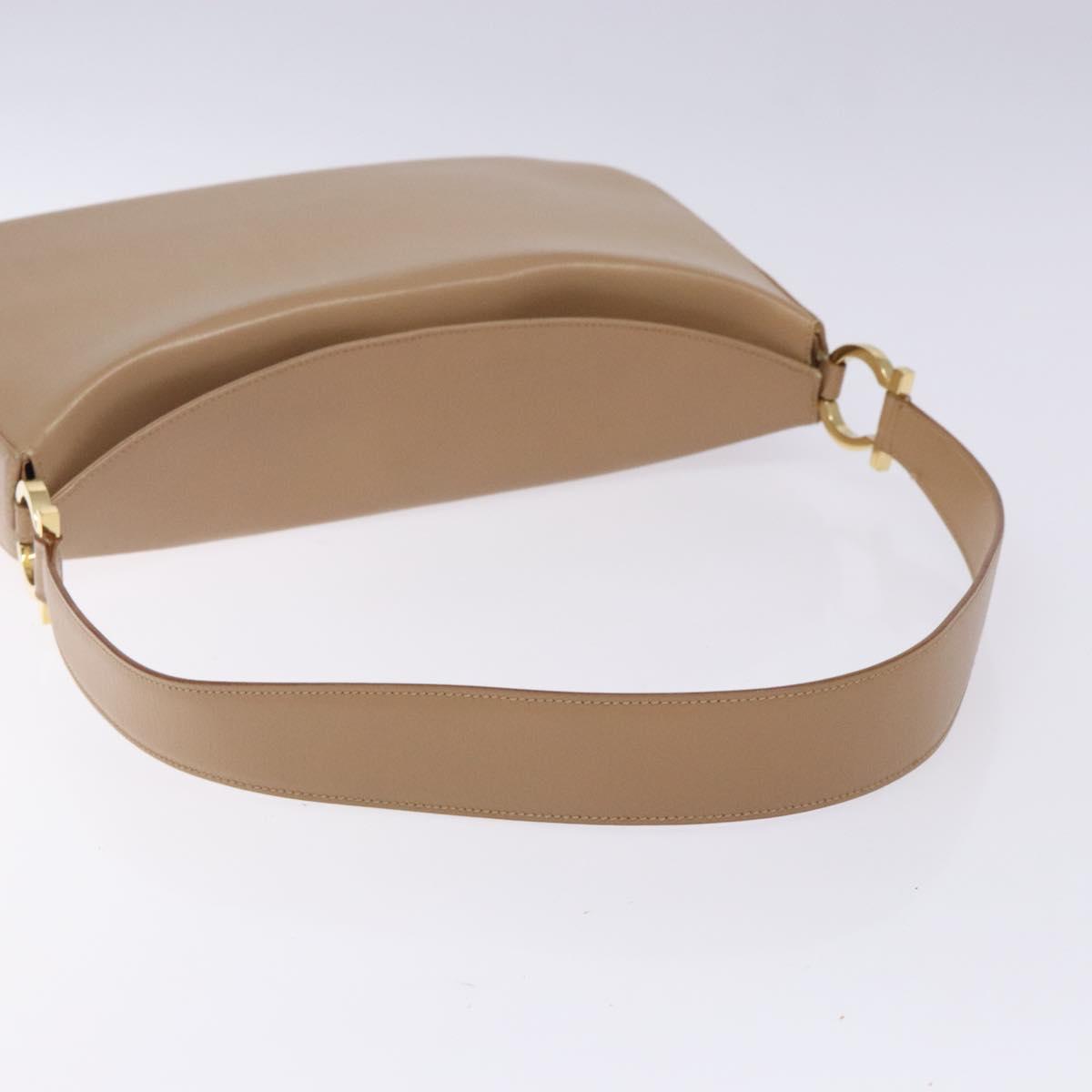 Salvatore Ferragamo Gancini Shoulder Bag Leather Beige Gold Auth BA4057