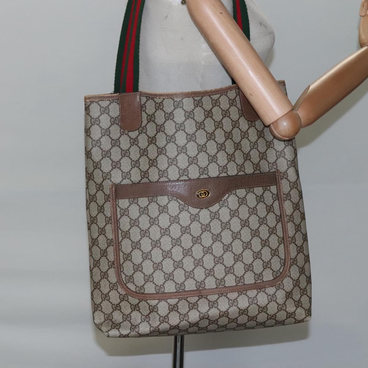 GUCCI GG Supreme Web Sherry Line Tote Bag PVC Beige Red 39 02 003 Auth BA406