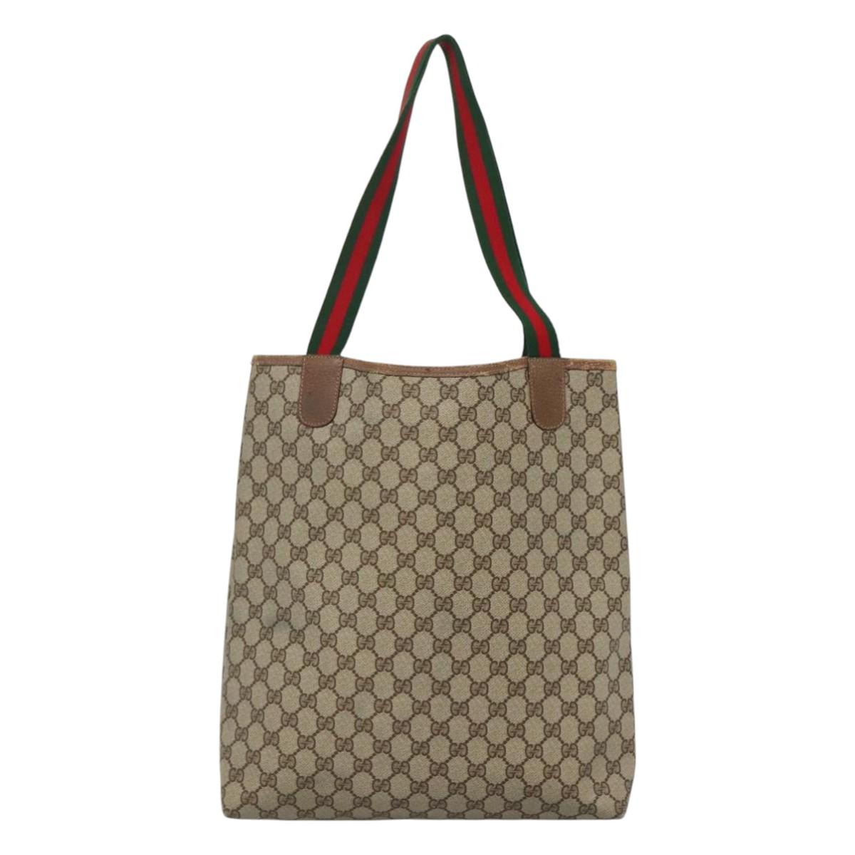 GUCCI GG Supreme Web Sherry Line Tote Bag PVC Beige Red 39 02 003 Auth BA406