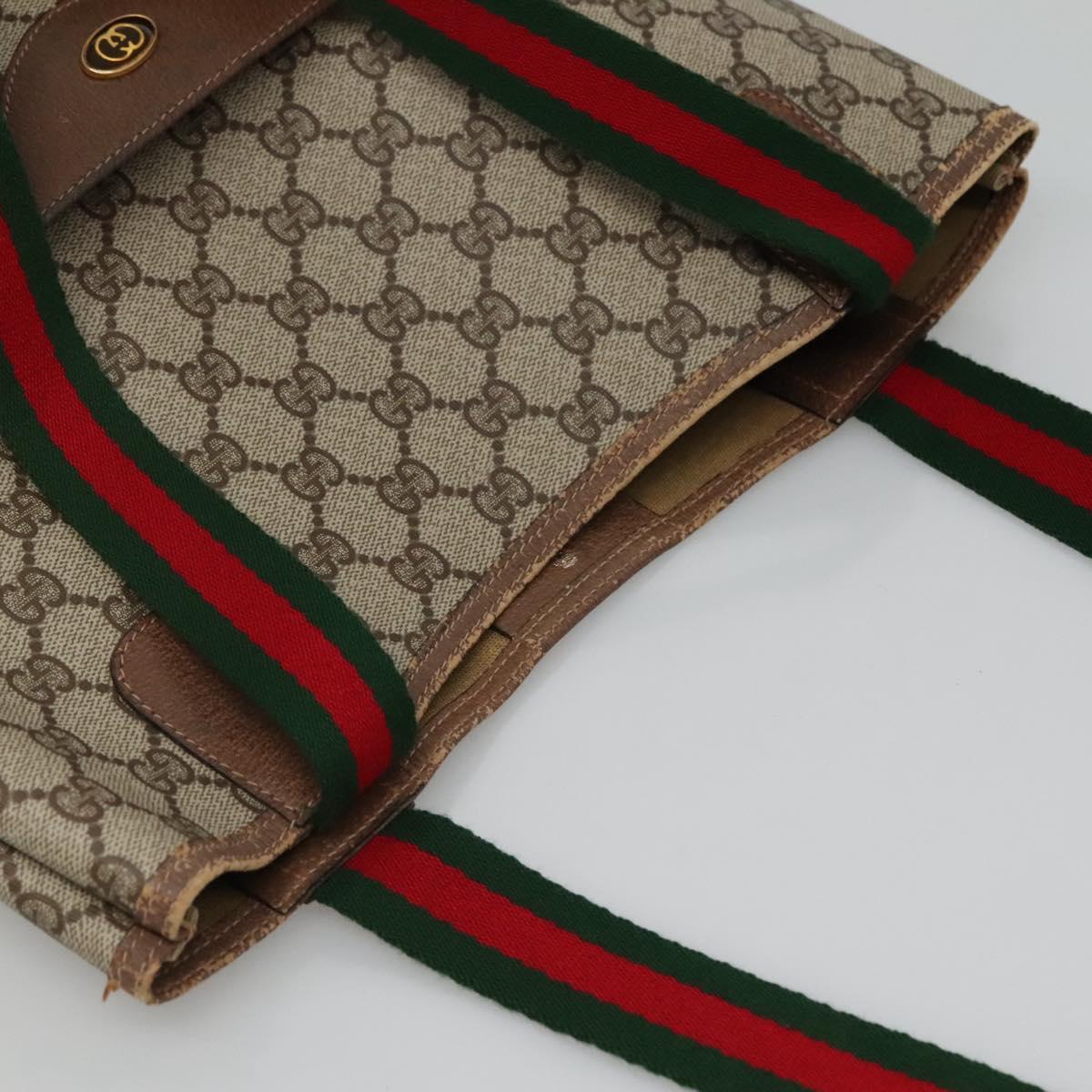 GUCCI GG Supreme Web Sherry Line Tote Bag PVC Beige Red 39 02 003 Auth BA406