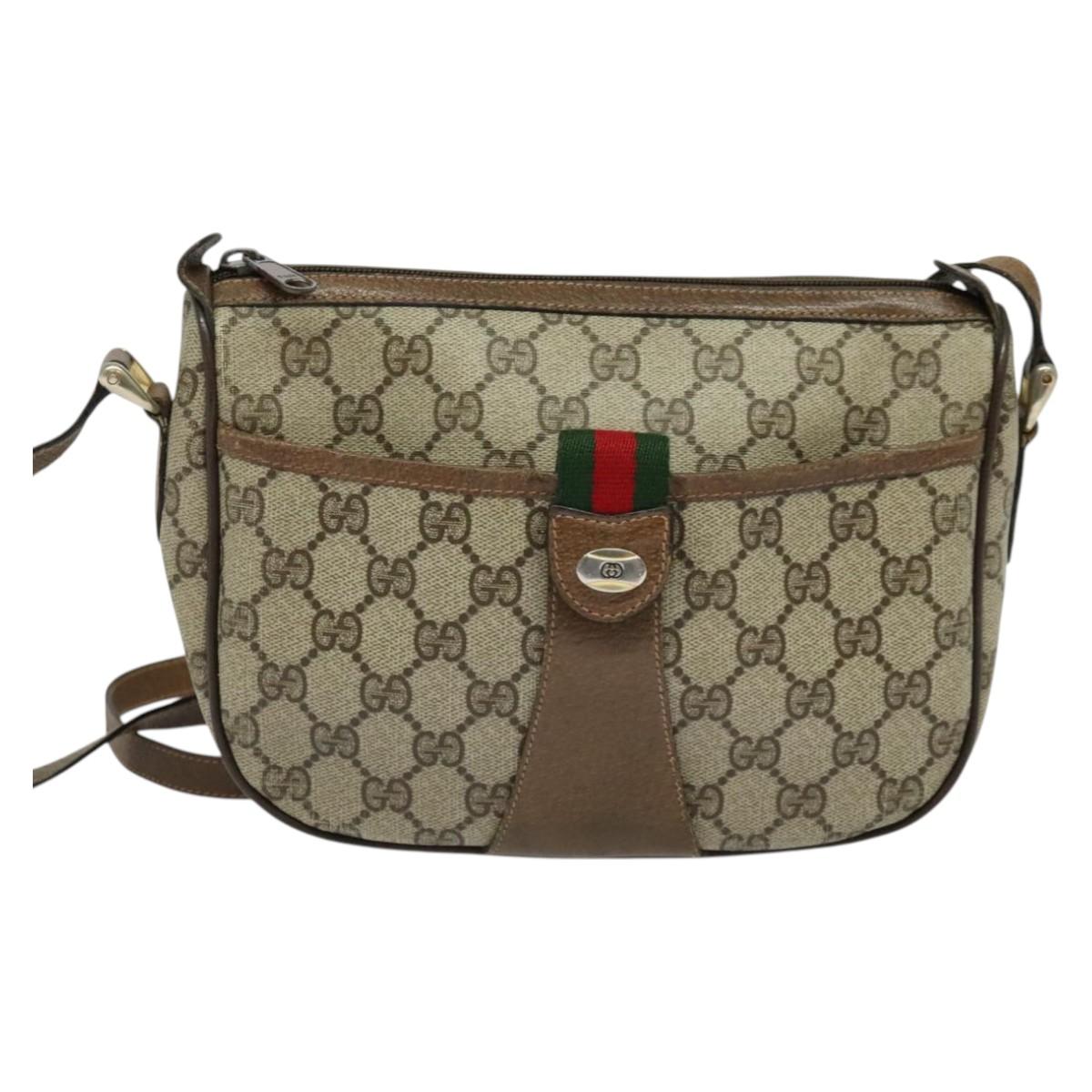 GUCCI GG Supreme Web Sherry Line Bag PVC Beige Gold 89 02 032 Auth BA4062