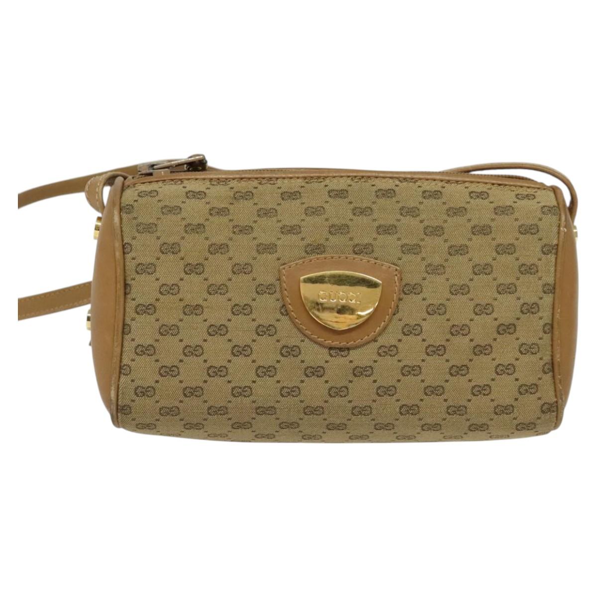 GUCCI Micro GG Canvas Shoulder Bag Vintage Beige Gold Auth BA4063