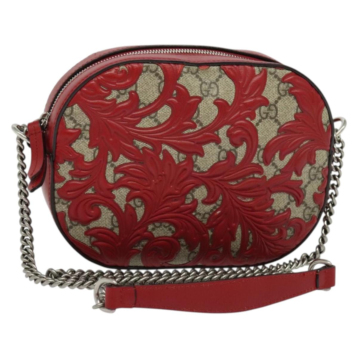 GUCCI GG Supreme Arabesque Chain Shoulder Bag PVC Beige 409535 Auth BA4077