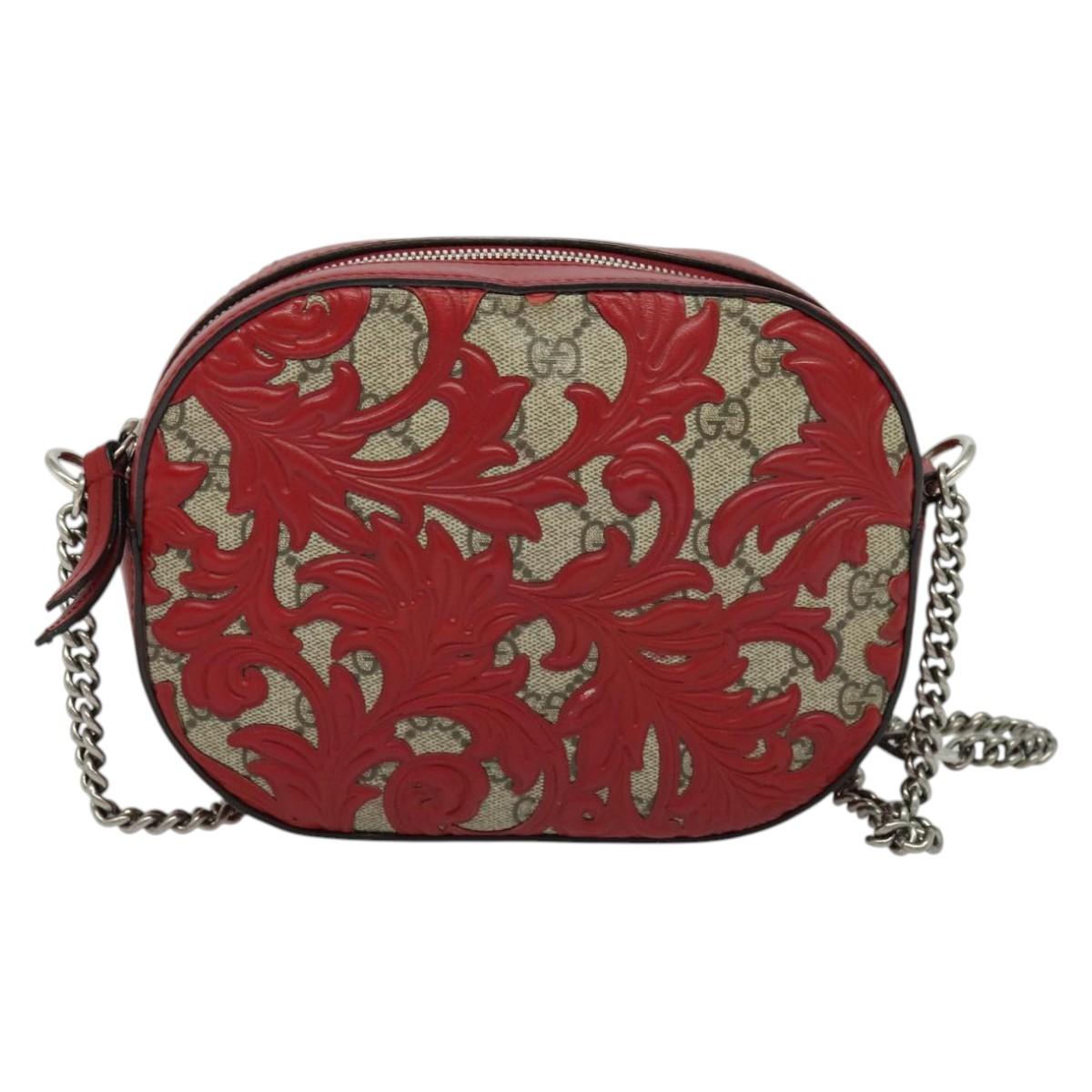 GUCCI GG Supreme Arabesque Chain Shoulder Bag PVC Beige 409535 Auth BA4077