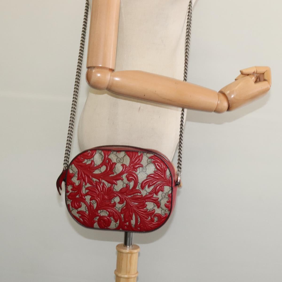 GUCCI GG Supreme Arabesque Chain Shoulder Bag PVC Beige 409535 Auth BA4077
