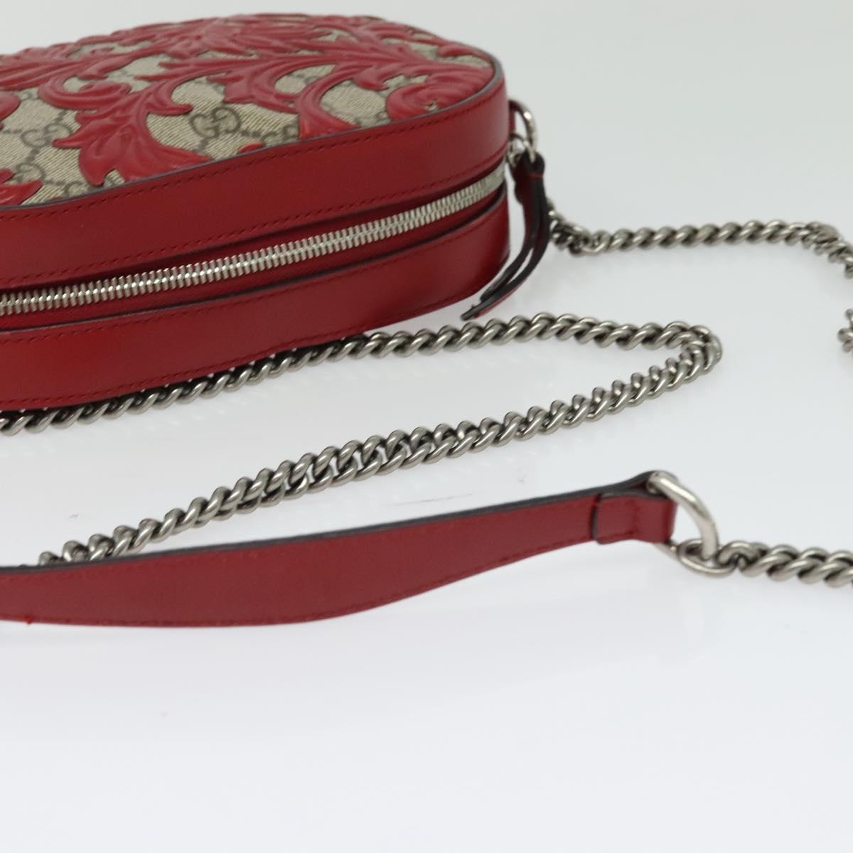 GUCCI GG Supreme Arabesque Chain Shoulder Bag PVC Beige 409535 Auth BA4077