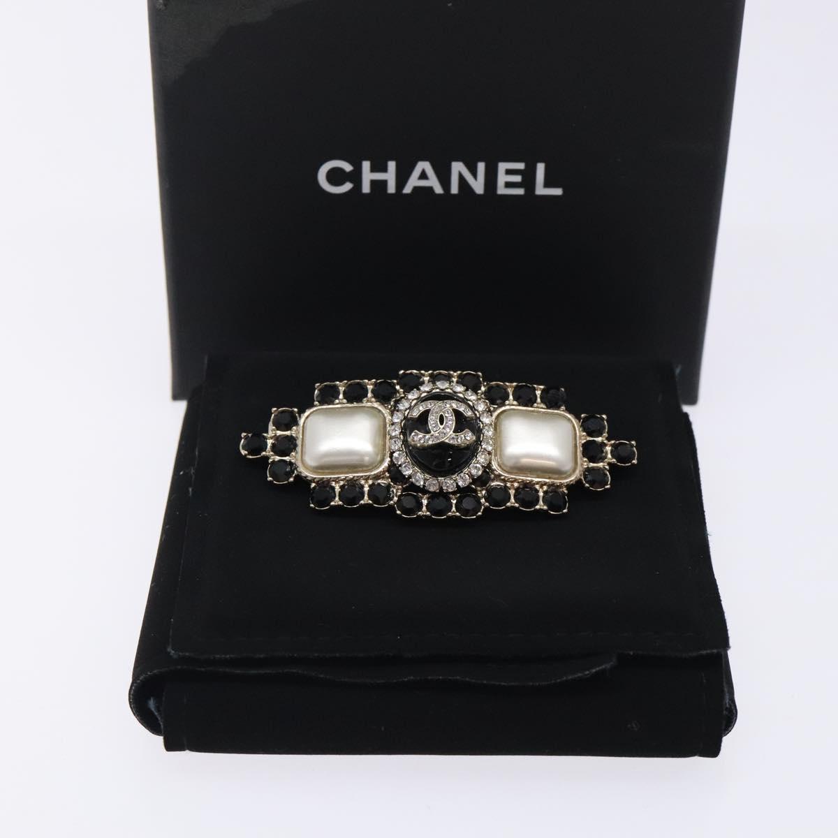 CHANEL COCO Mark Brooch metal Black CC Auth BA4085M