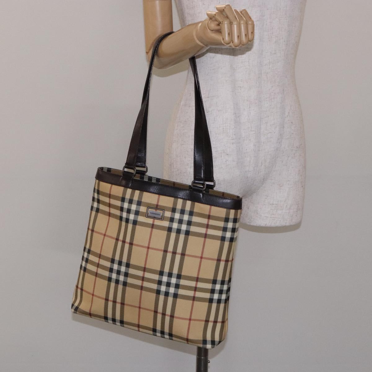 BURBERRY Nova Check Tote Bag PVC Beige Auth BA4094