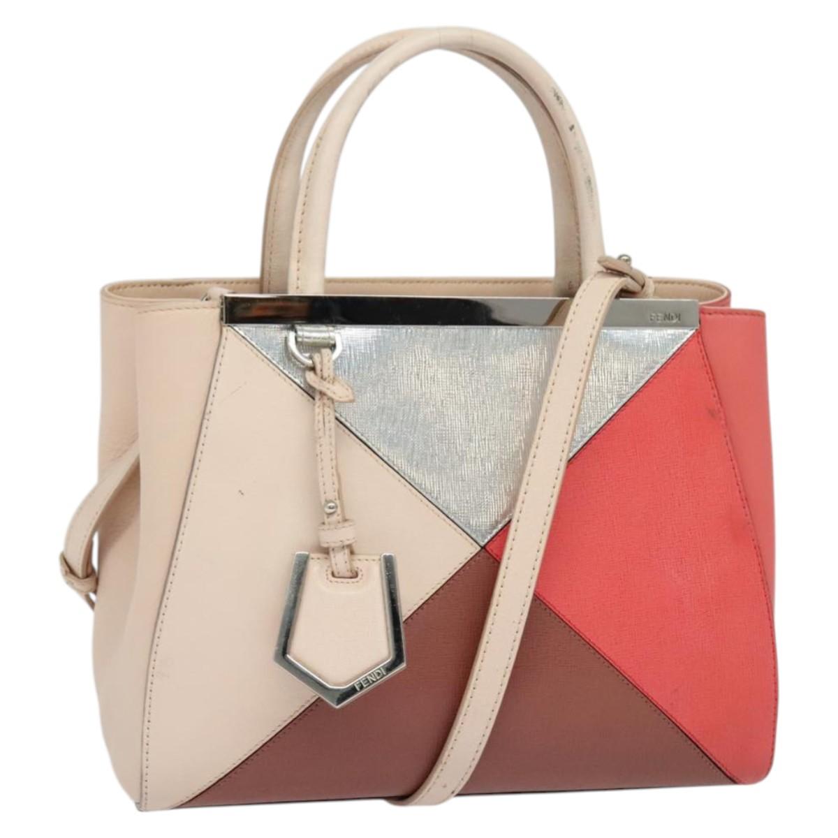 FENDI Petite to Jules Hand Bag Leather 2way Pink Silver Auth BA4096