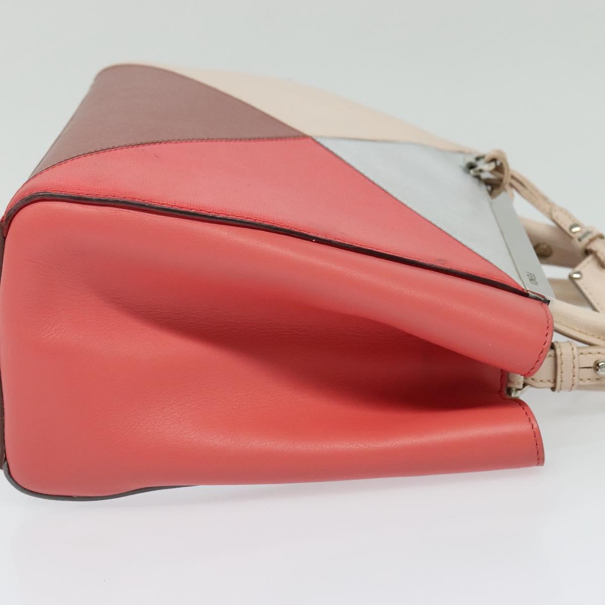 FENDI Petite to Jules Hand Bag Leather 2way Pink Silver Auth BA4096
