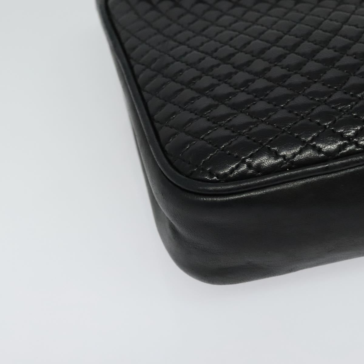 BALLY Quilted Shoulder Bag Leather Black Gold Auth BA4098