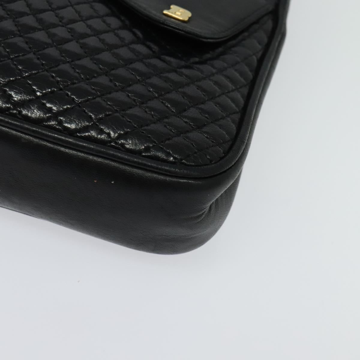 BALLY Quilted Shoulder Bag Leather Black Gold Auth BA4098