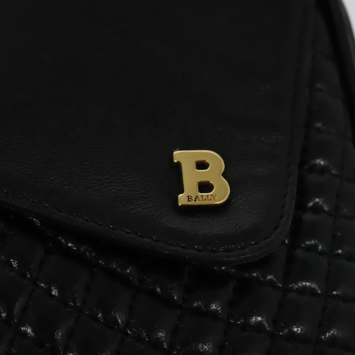 BALLY Quilted Shoulder Bag Leather Black Gold Auth BA4098