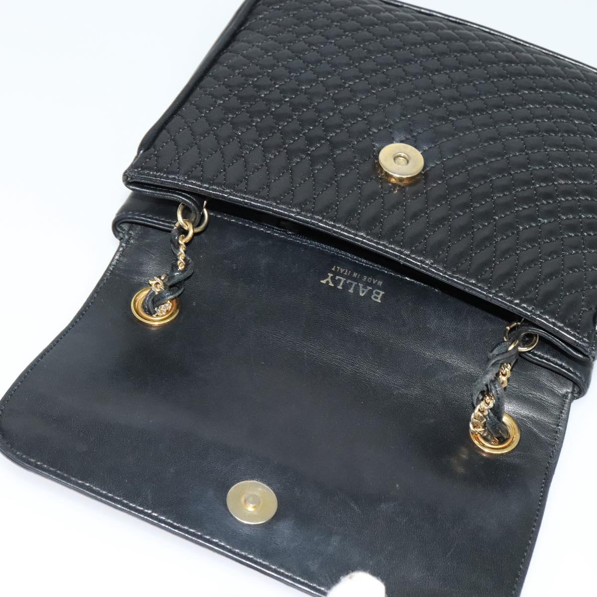 BALLY Quilted Shoulder Bag Leather Black Gold Auth BA4098