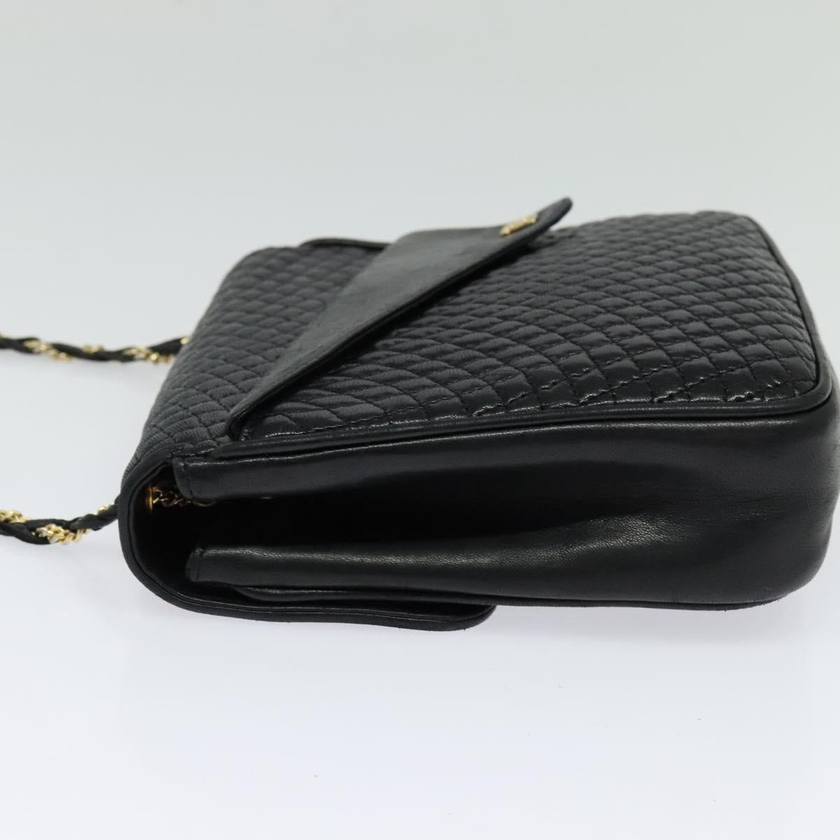 BALLY Quilted Shoulder Bag Leather Black Gold Auth BA4098