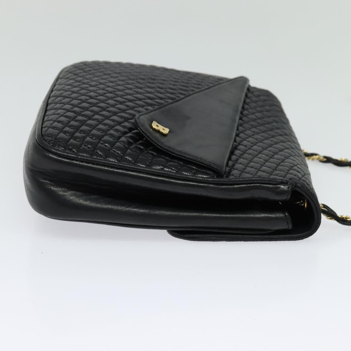 BALLY Quilted Shoulder Bag Leather Black Gold Auth BA4098
