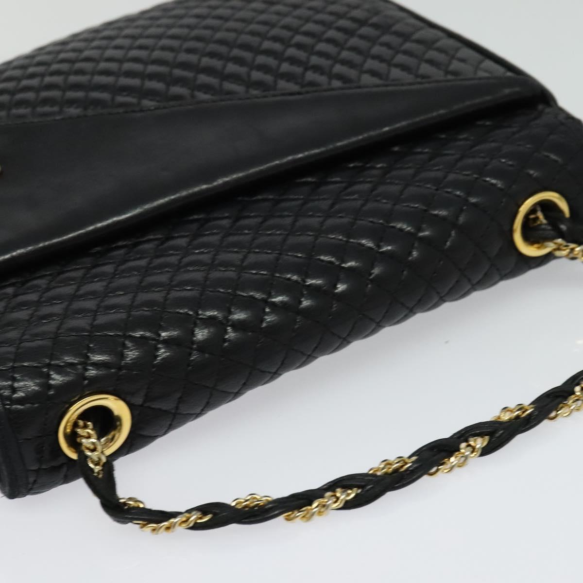 BALLY Quilted Shoulder Bag Leather Black Gold Auth BA4098