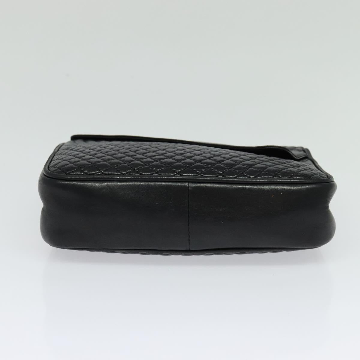 BALLY Quilted Shoulder Bag Leather Black Gold Auth BA4098