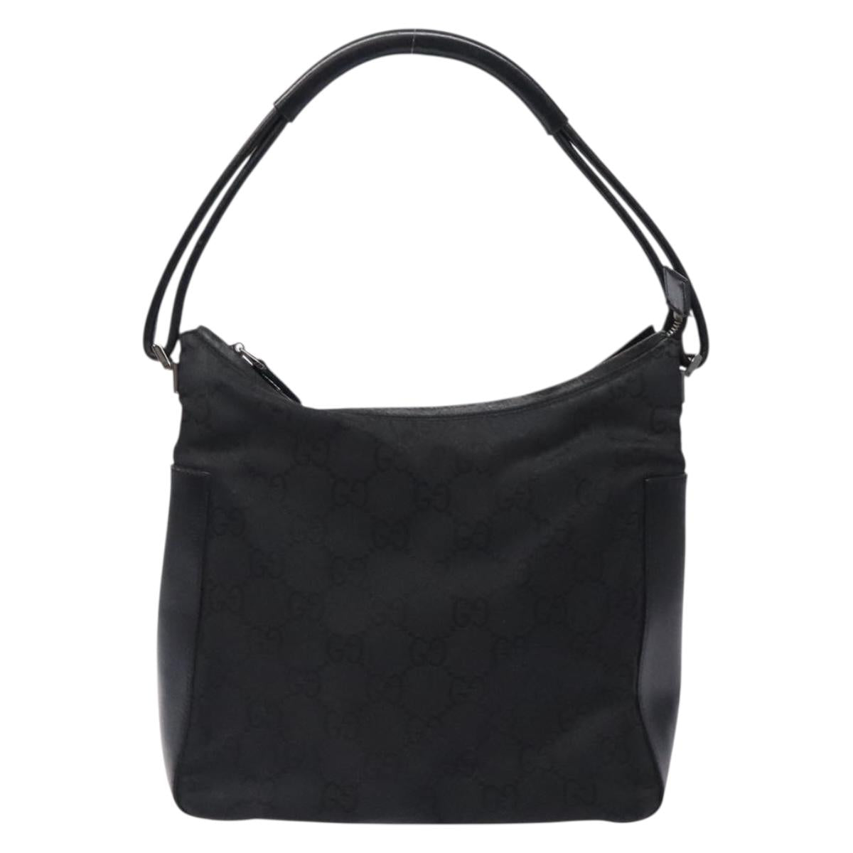 GUCCI GG Canvas Shoulder Bag Nylon Black Silver 001 3766 Auth BA4115