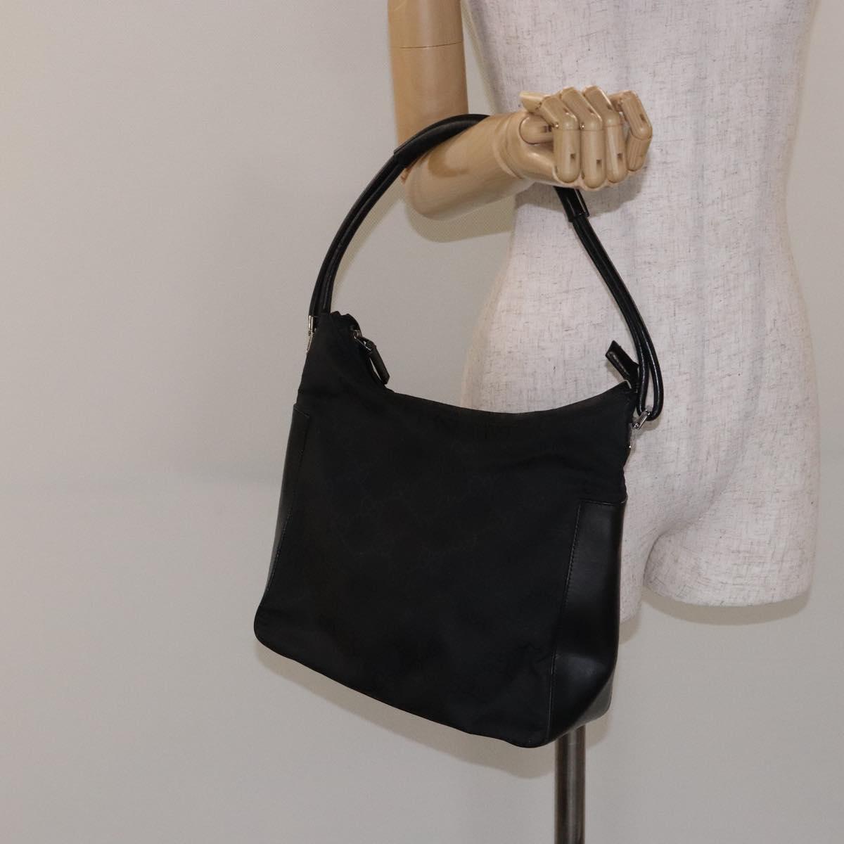 GUCCI GG Canvas Shoulder Bag Nylon Black Silver 001 3766 Auth BA4115